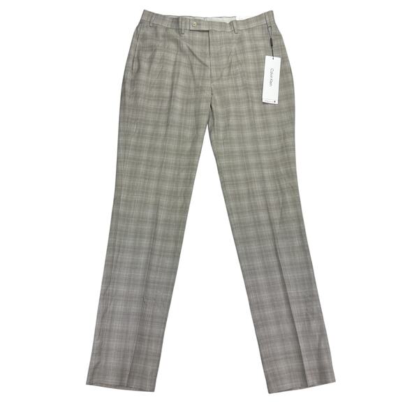 Calvin Klein Mens X Slim Fit Wool Blend Stretch Plaid Suit Pants Tan 36x34 - Picture 1 of 4